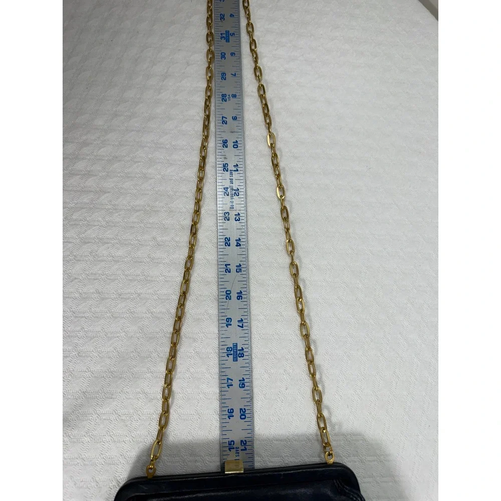 Liz Claiborne Vintage Navy Blue‎ Leather Frame Crossbody Bag Gold Chain Strap